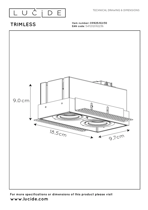Lucide TRIMLESS - Inbouwspot - 2xGU10 - Zwart - technisch